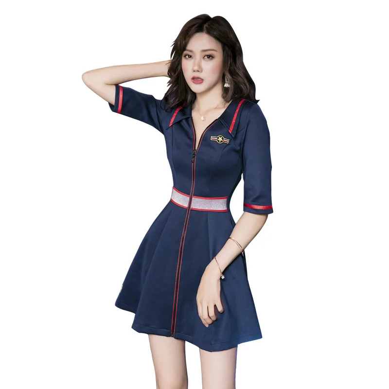 

Sexy Ladies Short Skirt Massage Clothes Pedicure Foot Bath Waiter Uniform Hotel Front Desk Slim Dress Overalls