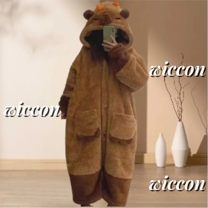 Adult Capybara Cosplay Costume Robes Kigurumi Anime Nightgown Halloween Cartoon Pajamas Pajama Party Costume