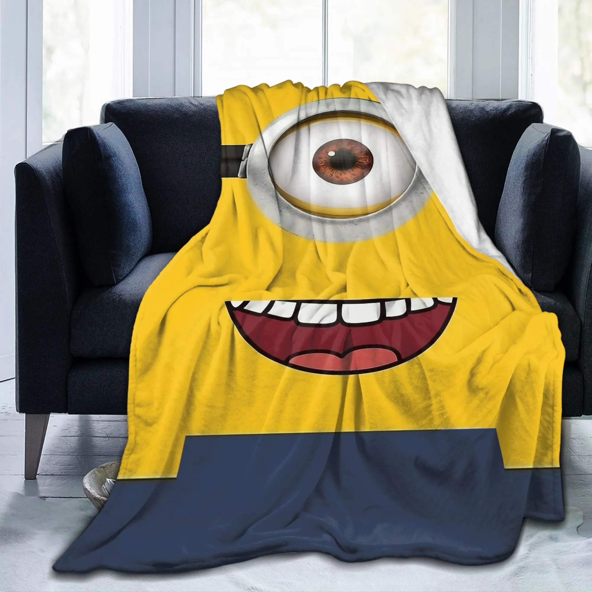 M-Minions-s Style Eye Cartoon Blanket Flannel Autumn/Winter  Breathable Super Warm Throw Blanket for Bed Bedroom Bedspreads
