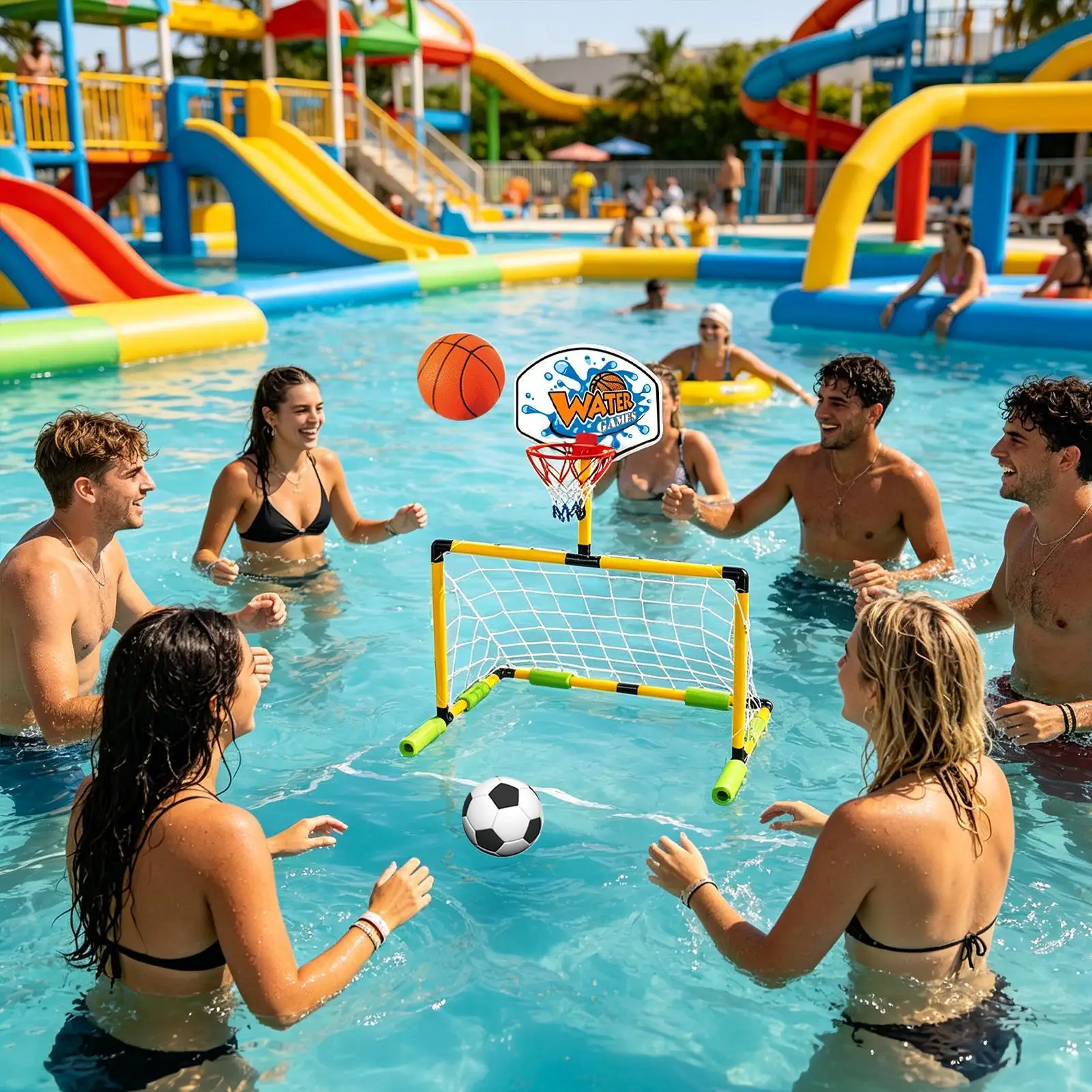 Aro de Baloncesto para Piscina 2 en 1, Juego de Baloncesto y Fútbol Acuático, Juego de Puntuación Flotante, Juguetes Interactivos para Niños y Adultos, Accesorios para Fiestas en la Piscina