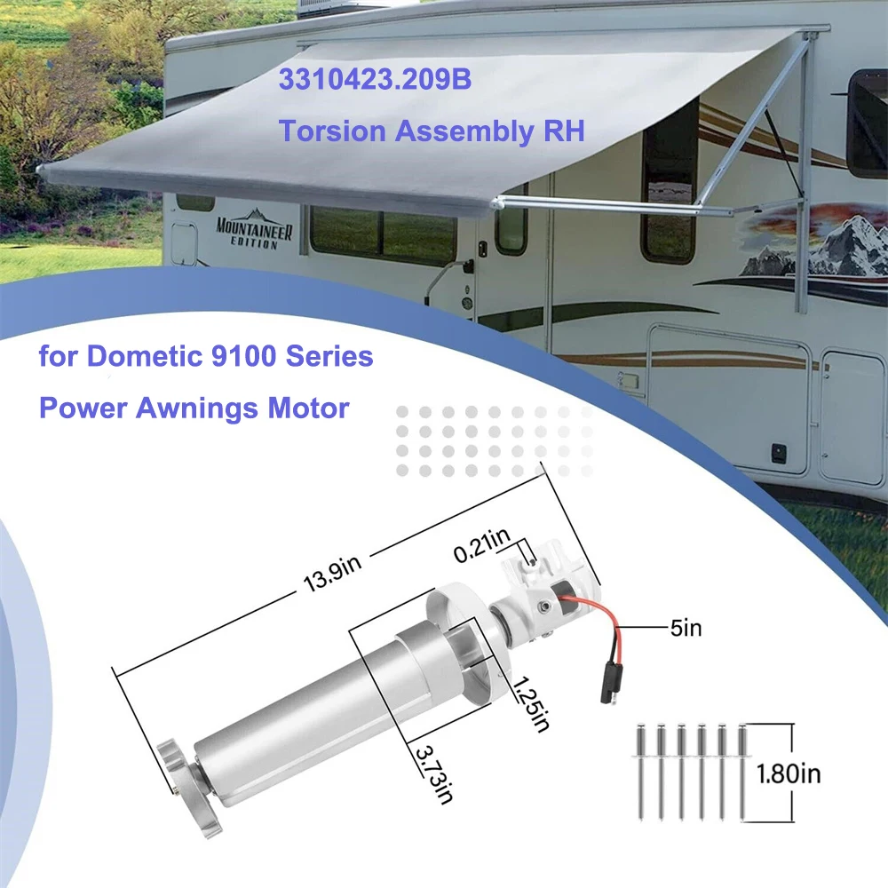 

3310423.209B 12V DC Awning Motor Compatible with Dometic A&E 9100 Series Awnings 910, 915, 916, 917 Right-hand Torsion Assembly