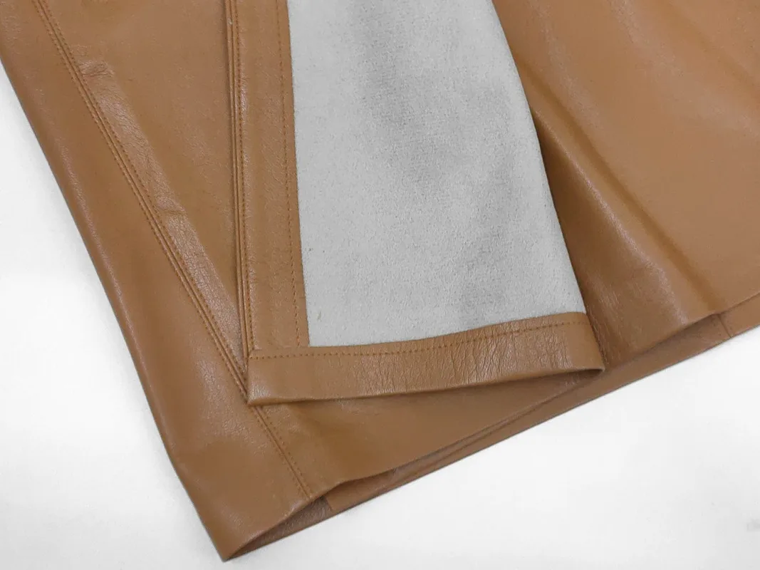 Dave&Di French Fashion Casual Commuter Artificial Leather High  Wrapped Skirt Waist Mid length Skirts Women Spring 2024