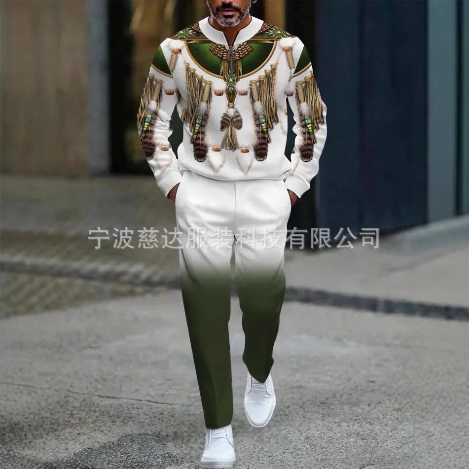 2025 New European and American Amazon Style Men's Sports Set with Half open Placket Zip Pullover  Casual and Fashionable