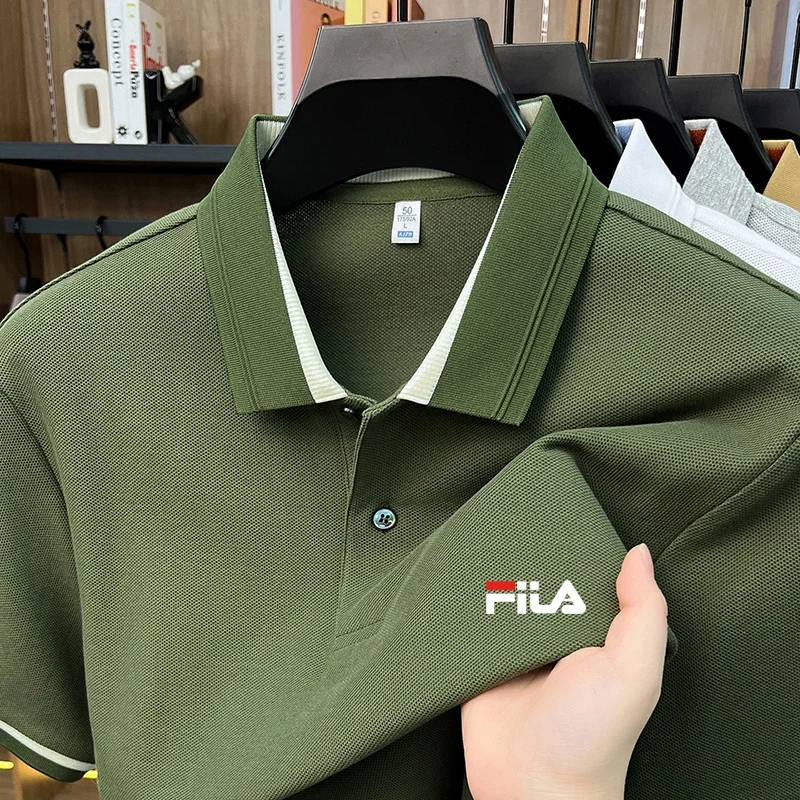 Men's Summer Luxury 100% Cotton Polo Shirt Business Casual Fashionable T-shirt Short Sleeve Printed Collar Breathable Top