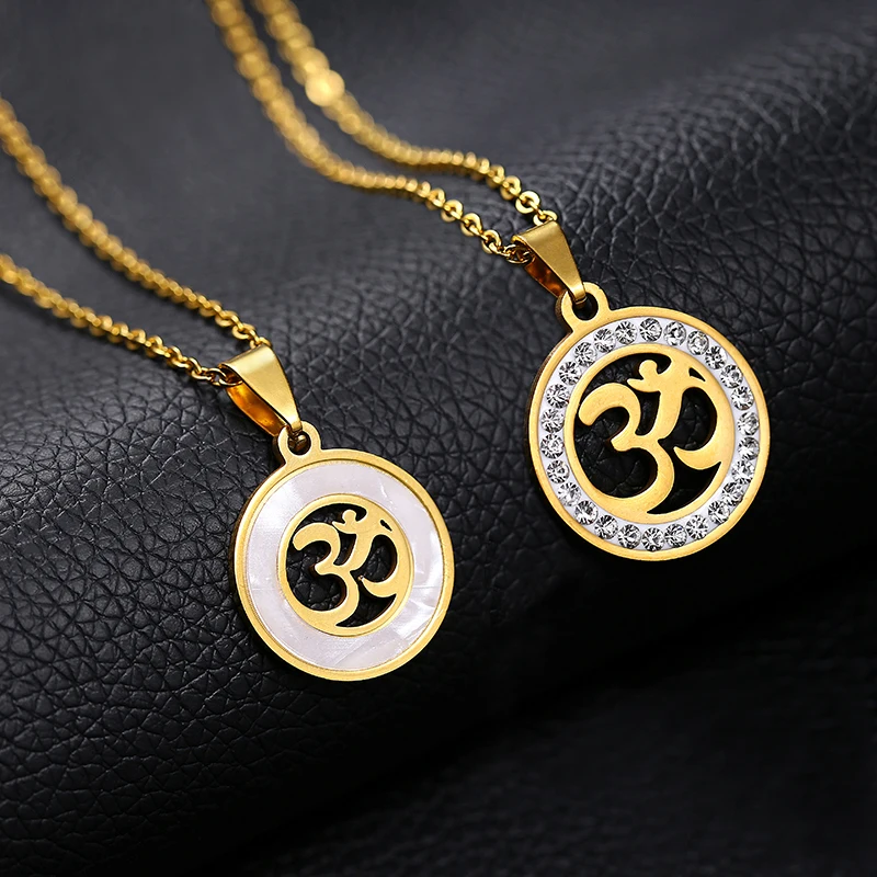 قلادة الفولاذ المقاوم للصدأ Hindoo AUM OM البوذية ، قلادة ، لون الذهب/الفولاذ ، رمز السلام ، مجوهرات الهندوسية