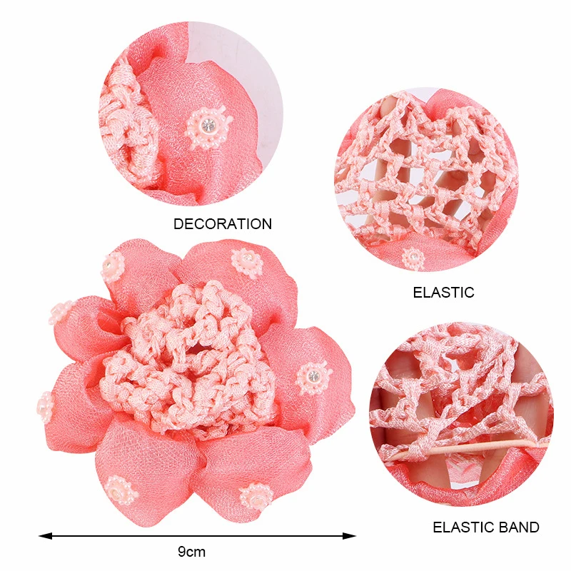 Children\'s Bun Cover Snood Hairnet Hair Net Mesh Hair Accessories Girls Kids Ballet Dance Crochet Decor Flower Shape Headwear