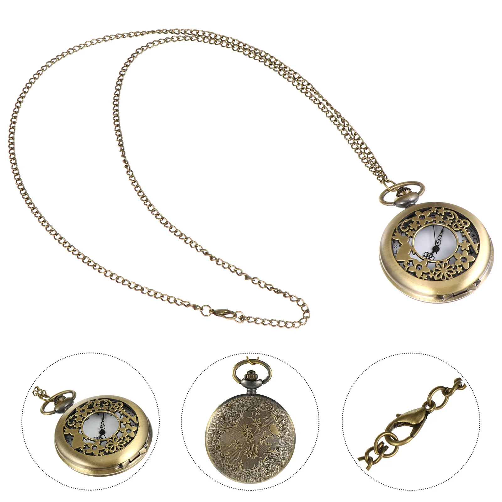 1 قطعة ساعة جيب كوارتز ريترو الجوف خارج تصميم سلسلة معلقة خمر نمط وقت دقيق هدية ساعة جيب كوارتز #4