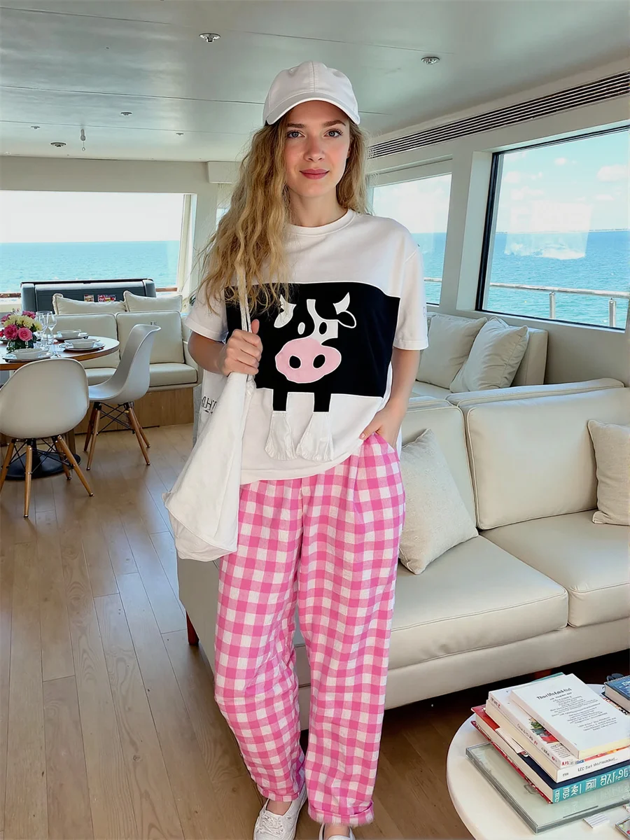 Calças femininas de tamanho grande, azul, rosa, xadrez, elegante, trabalho, traje de negócios, formal, profissional, slim fit, calças para mulheres