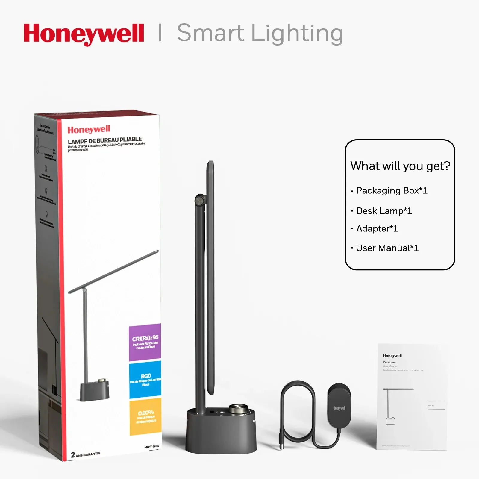 Honeywell โคมไฟตั้งโต๊ะสำนักงานบ้านไฟ LED ธรรมชาติหรี่แสงได้แบบมินิมอลลิสต์พร้อมแท่นชาร์จ HWT-H01พอร์ต USB A + C