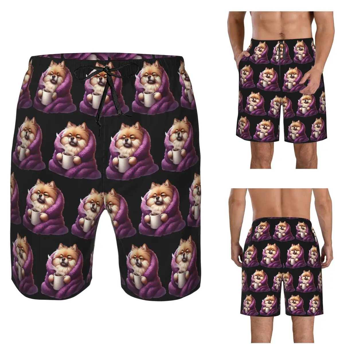 Pomeranian Dog Trunks Beach Board Shorts Casual Quick Dry Swimming Summer Men Pants
