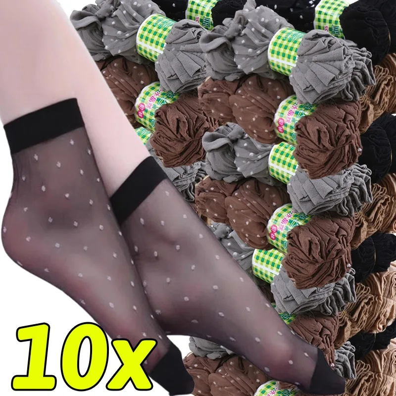 

Fashion Crystal Silk Socks for Women White Polka Dot Summer Cool Short Ankle Silk Socks Transparent Breathable Thin Elastic Sock