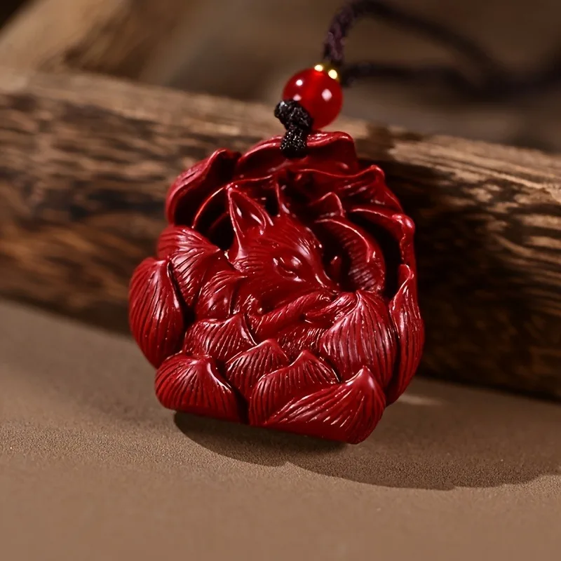 

New Raw Ore Cinnabar Necklace, Exquisite and Fashionable Nine-tailed Fox Pendant