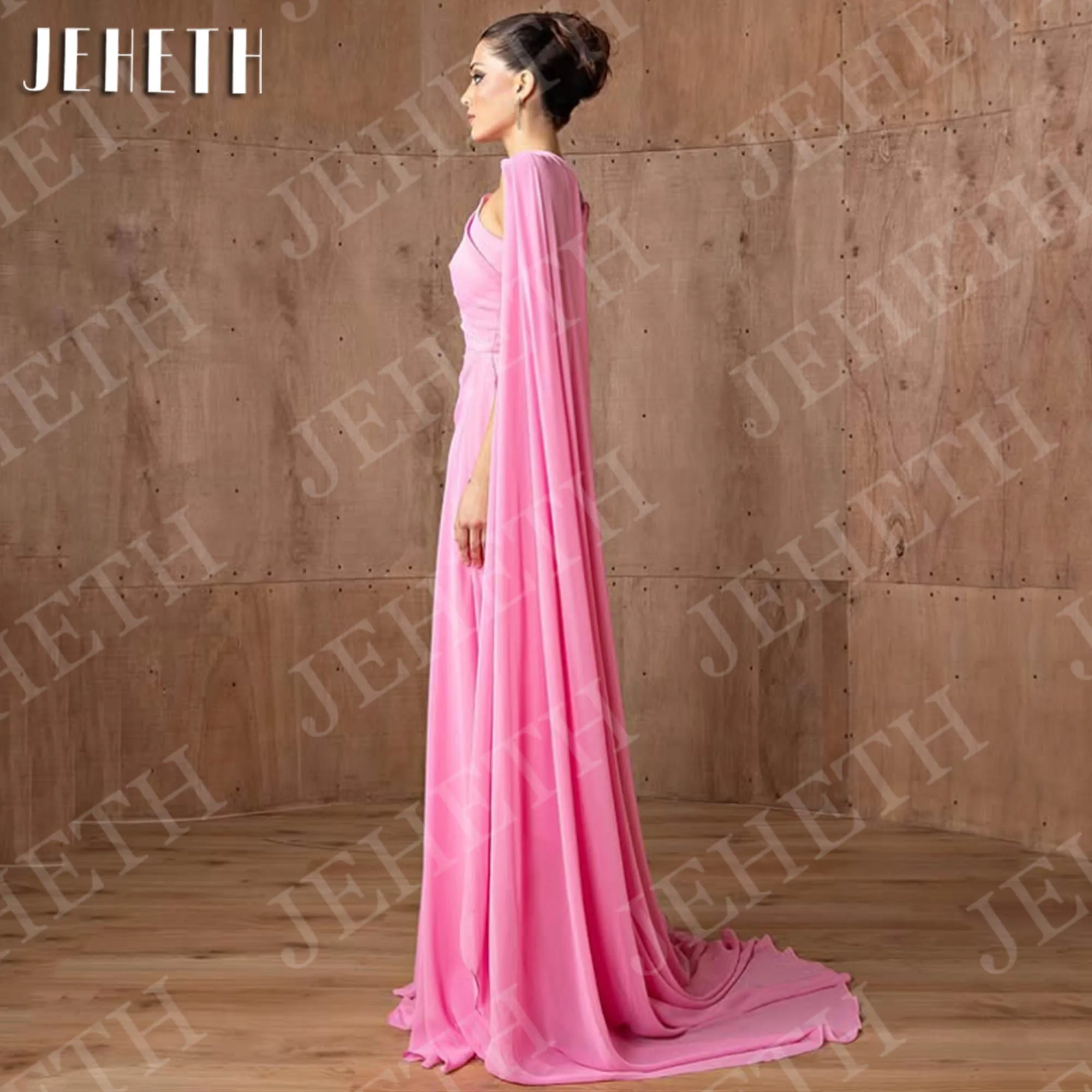 Jeheth vestidos de noite de sereia de um ombro com flor artesanal elegante rosa mulher vestido de baile sem mangas personalizado Um ombro vestidos de noite de sereia com flor artesanal elegante rosa mulher vestido de b