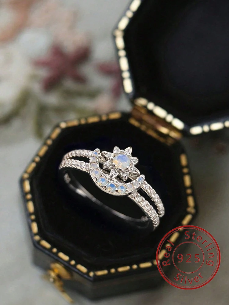

925 Sterling Silver Classic Sparkling Fashionable Sun Moon Zircon Ring For Women Party Dating Luxury High Quality Fine Jewelry
