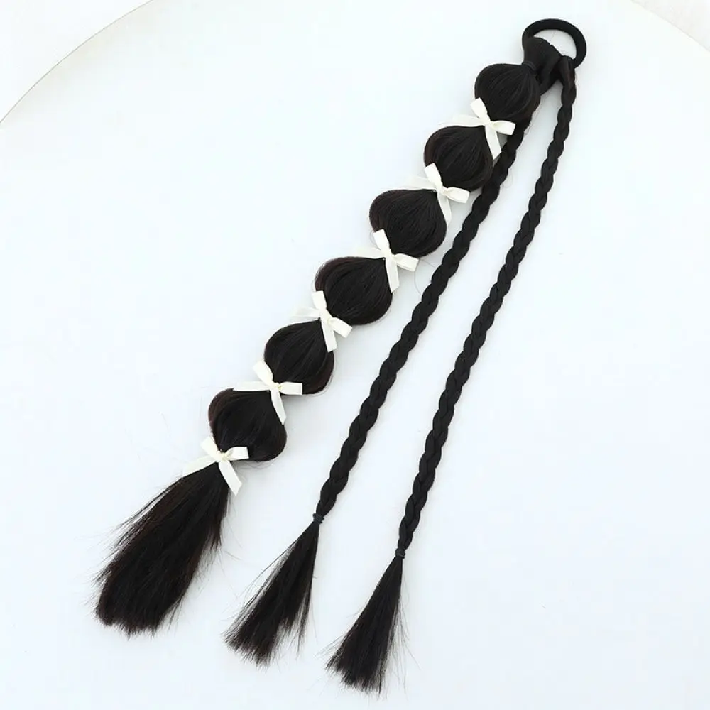 Long Bubble Braided Ponytail Hair Extension Ribbon Synthetic Wig Piece Heat Resistant Fiber Hair Accessory For Party Looks