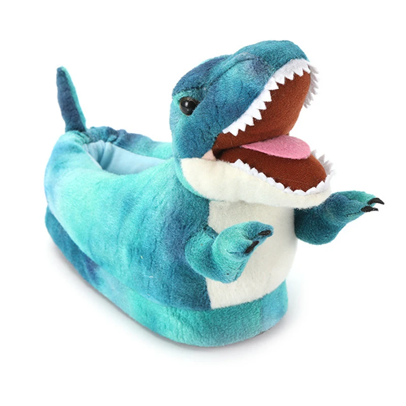 Winter Creative Dinosaur Cotton Slippers Women Cartoon Tyrannosaurus Rex Plus Velvet Warm Home Slippers Non-slip Floor Shoes