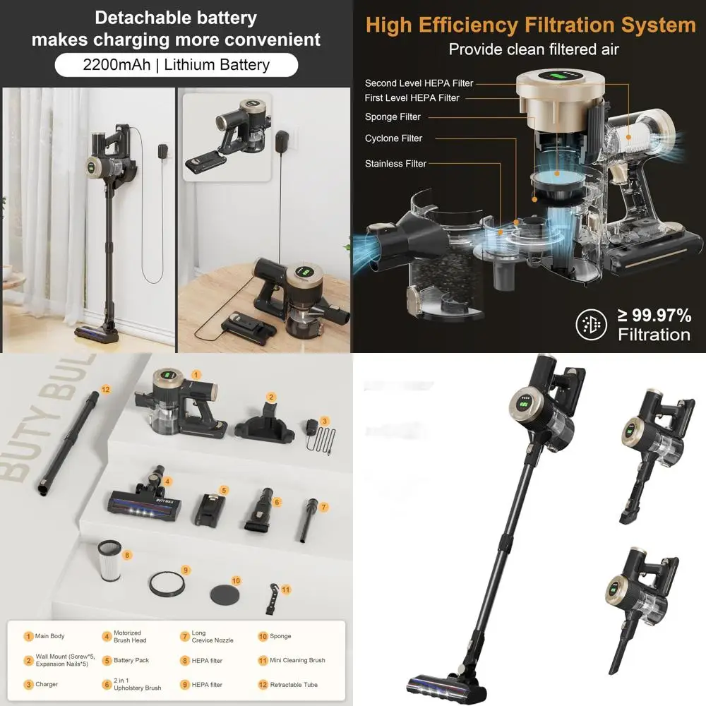 

Портативный беспроводной пылесос 2200 мАч, мощность всасывания 30 кПа, 40 минут работы, идеально подходит для пола, ковров, шерсти домашних животных