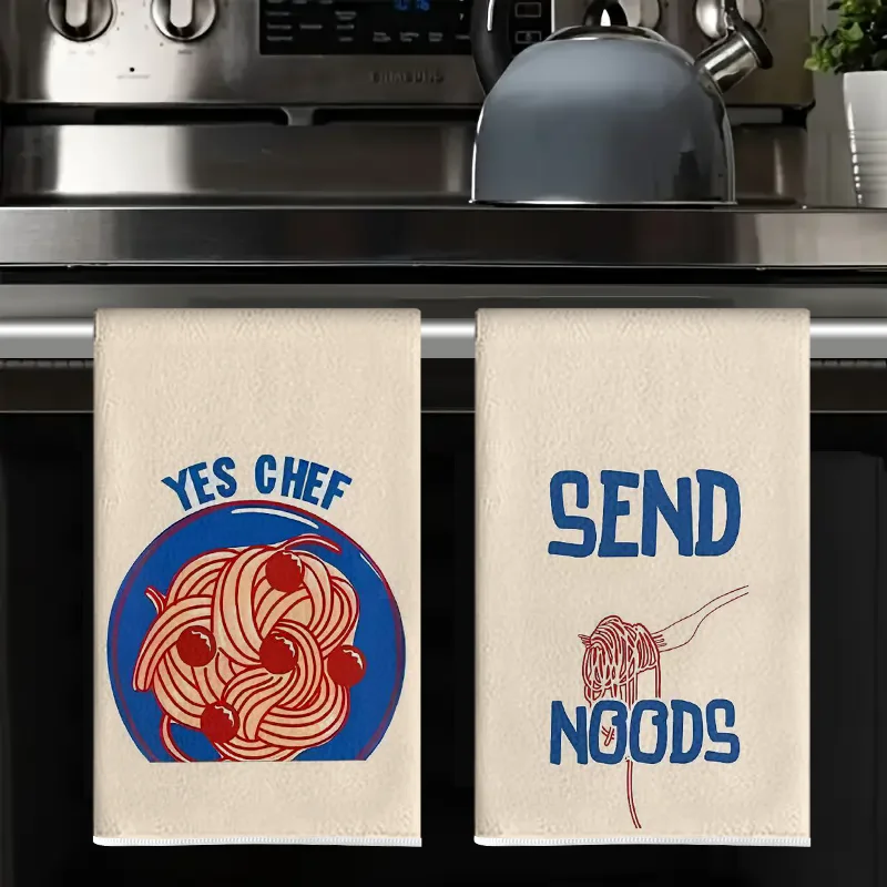 2Pcs, Fun Pasta-Themed Kitchen Towels, 40Cm*60Cm Towel Set, Super Absorbent Soft Cleaning Cloth, Cooking and Baking Tea Towel, Hand Towel, Cleaning Cloth, Dishcloth, Kitchen Decoration, Living Room Decorations, Kitchen Essentials, Home Essentials