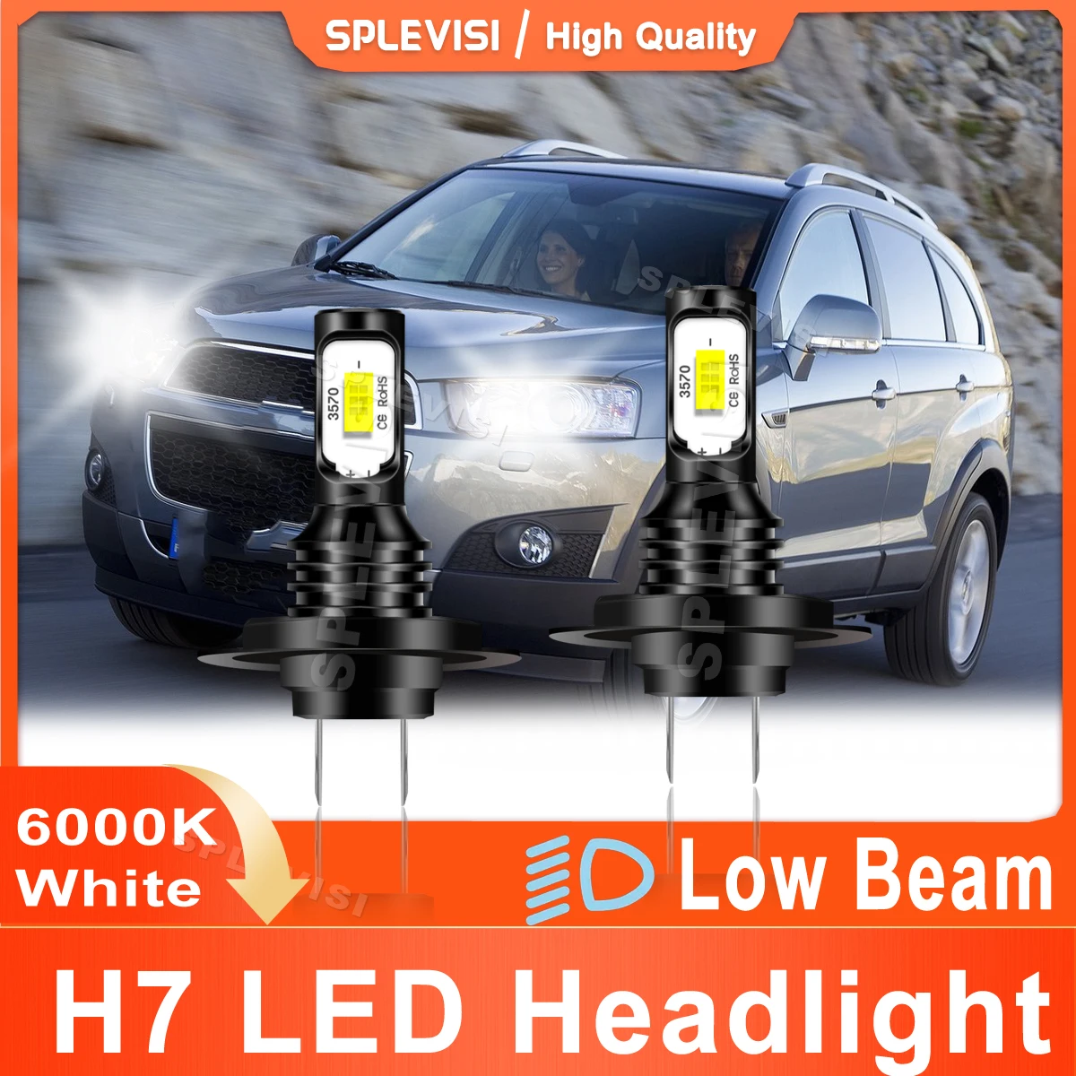 

2x LED H7 Headlight Low Beam 70W White For Chevrolet Captiva 2006 2007 2008 2009 2010 2011 2012 2013 2014 2015 2016 2017 2018