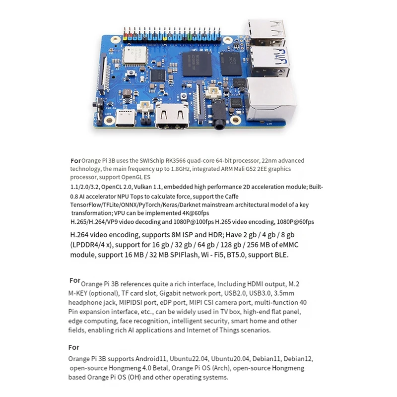 Development Board Module For Orange Pi 3B Development Board Orange Pi 3B Quad Core RK3566 Support EMMC Module