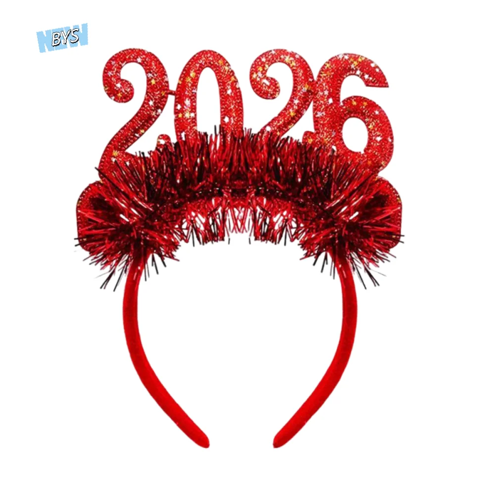 

Sequin 2026 Happy New Year Headband Sweet Cute Christmas Headpiece Creative Colorful New Year Decorative Headdress Photo Prop