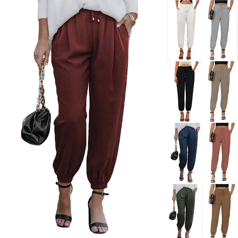 2025 new high waist lace-up small foot bundle pants women's solid color versatile temperament trousers casual cw74852
