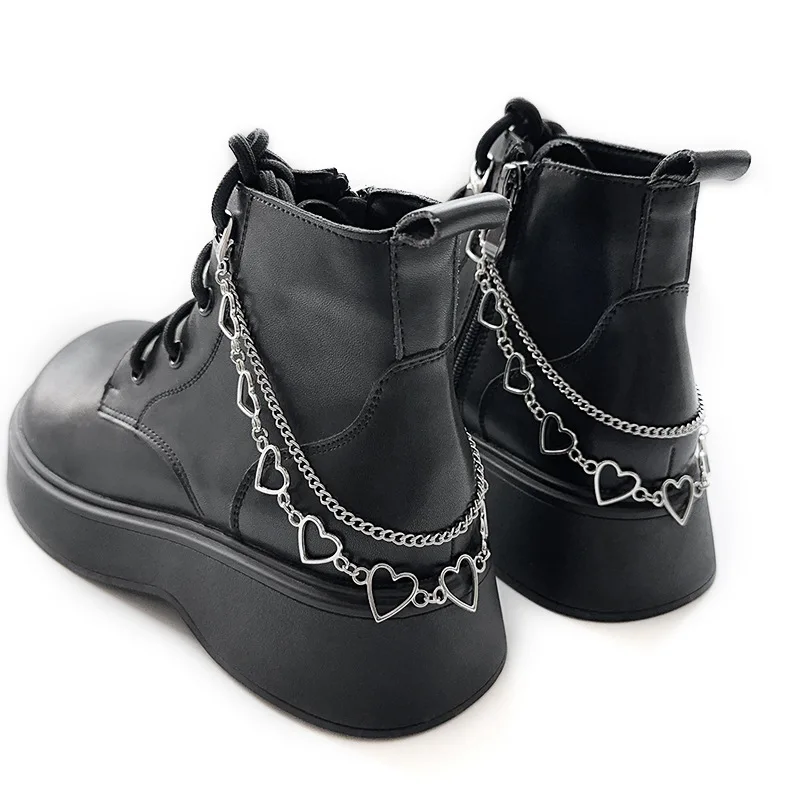 2Pcs Gothic Double layered hollowed out heart-shaped shoe chain, silver metal shoe decoration, suitable for all kinds of boots