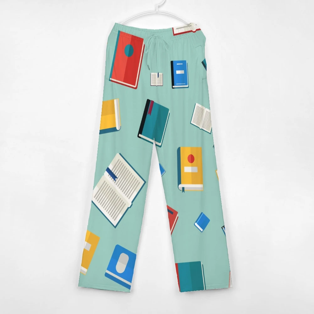 Pantalones de pijama con patrón de libro para hombre y mujer, ropa de dormir supersuave, Unisex, con bolsillos y cordón