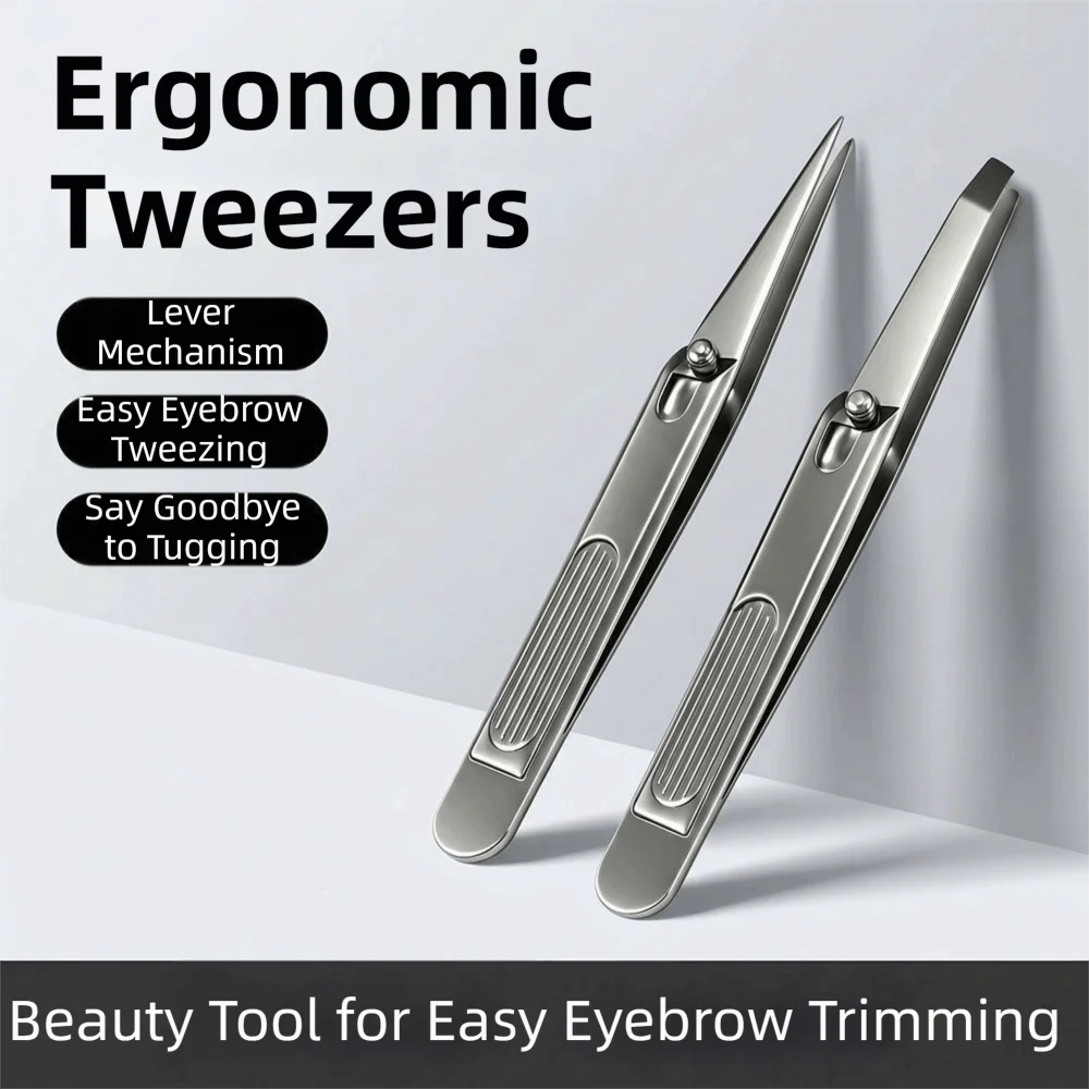 1/2Pcs Stainless Steel Lever-Action Eyebrow Tweezers Labor-Saving Effort Anti-Skid Handle Eyebrow Plucker Leverage Ergonomic