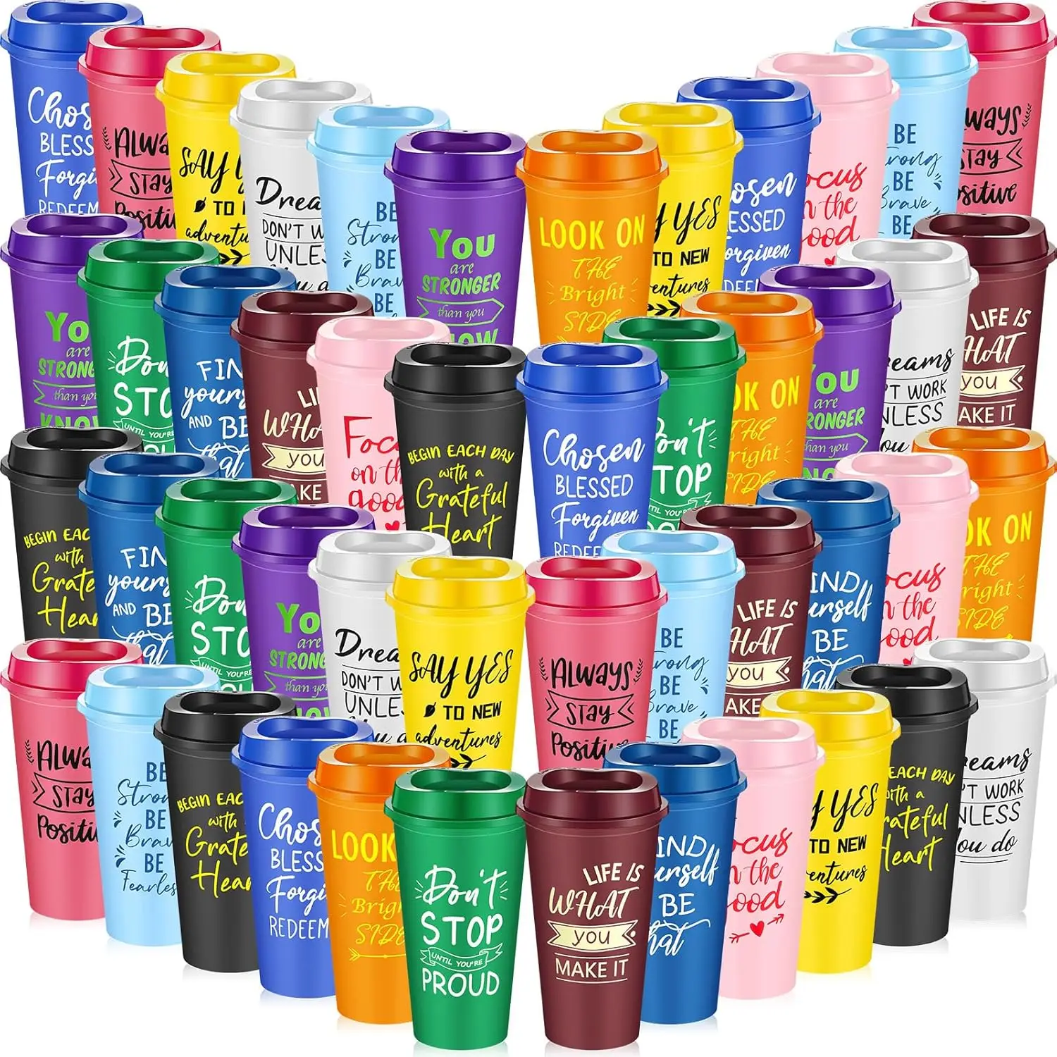 

48 Pcs Inspirational Gifts for Coworkers, 16oz Reusable Coffee Cups with Positive Sayings, Bundle for Women Men
