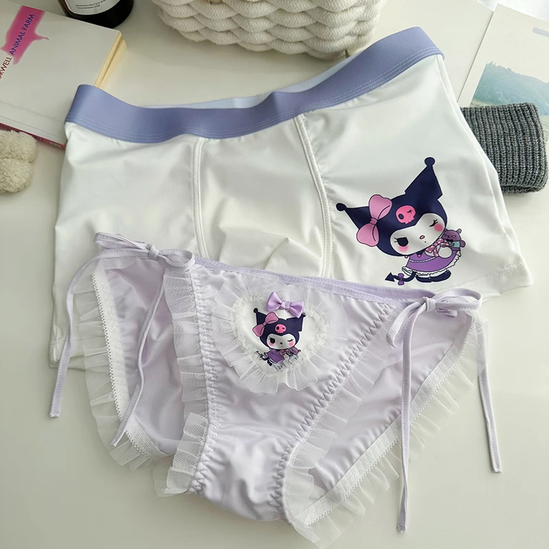 2PCS Sanrio Cinnamoroll Kuromi Mymelody Anime Cartoon Couple Underwear Sexy Women Men Low Waist Briefs Breathable Boxer Panties