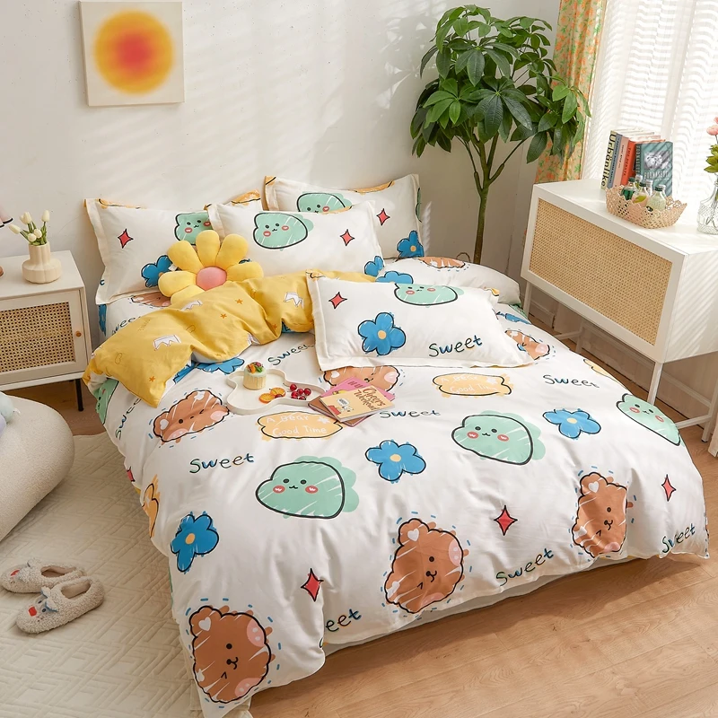 Funny Cartoon Animals Duvet Cover Set 3Pcs Cotton Bedding Set Soft Skin-friendly Comfortable Zipper Quilt Cover with Pillowcases