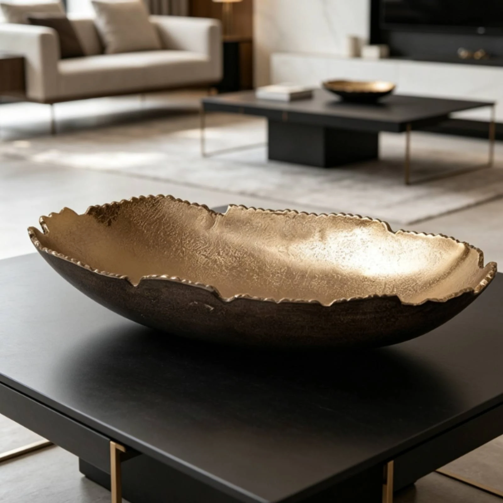 

Freeform Tray Gold-Tone Hammered Tray Serving Platter Shallow Rim Tableware Textured for Tabletop Display