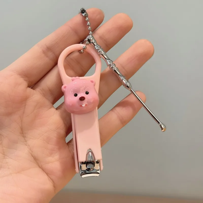 Cute cartoon beaver Loopy girl multifunctional portable stainless steel nail clipper and ear pick tool backpack charm keychain