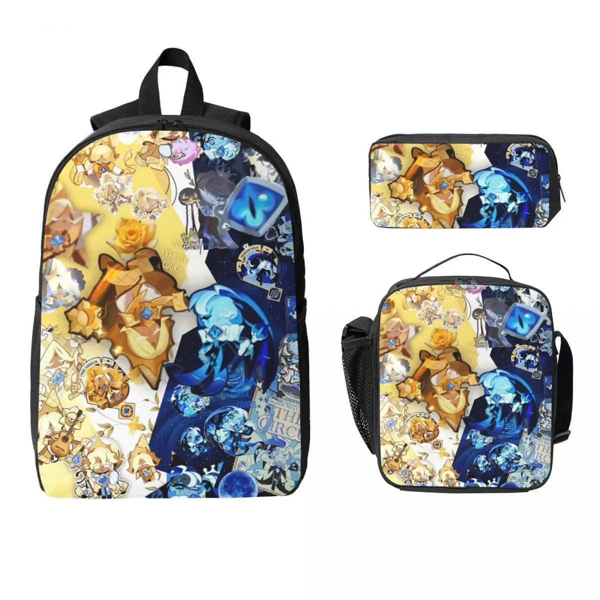 Shadow Milk Cookie Run Kingdom Cute Cartoon Anime Backpack BookBag School Bag Shoulder Bags 3ps Insulated Lunch Bag Pencil Case
