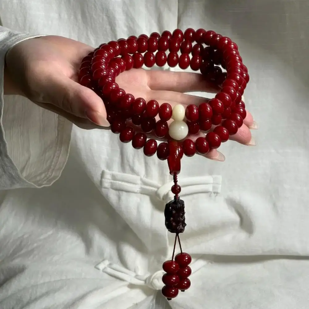 Fashionable original ecological red jade bodhi nine tailed fox necklace women's zodiac year transfer beads couple Buddhist beads