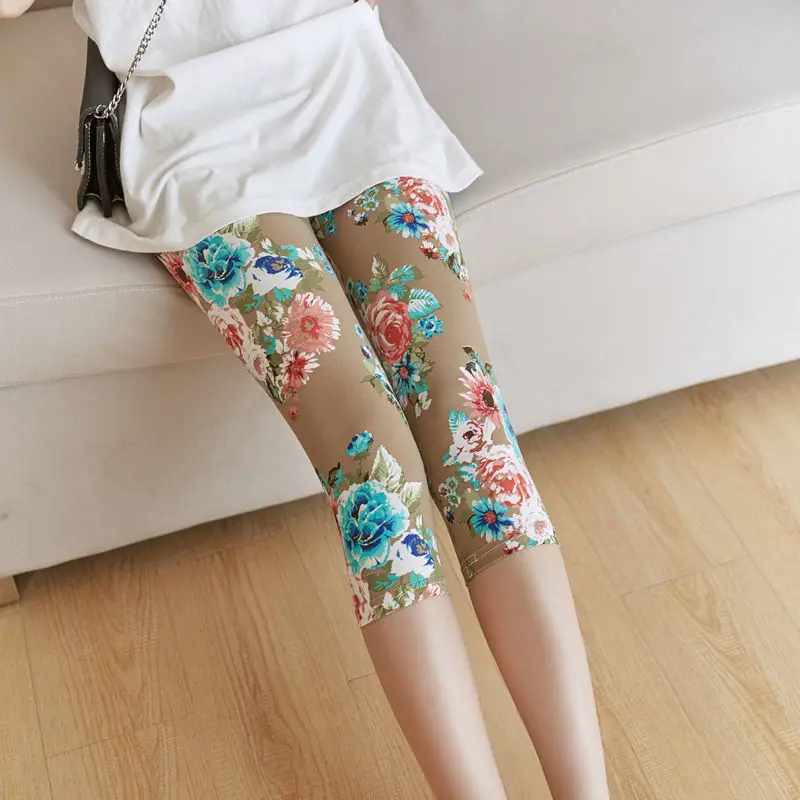 2025 mulheres verão estiramento floral leggings esportes fitness calças magras colheita 3/4 comprimento leggings capris recortado modal pant
