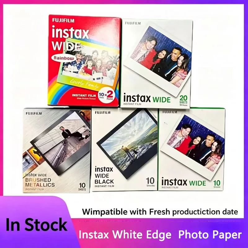 Papel fotográfico de 5 pulgadas Fujifilm Instax Wide Film Monochrome Instax White Edge para cámara Fuji WIDE 300/400 Lomography Link Wide.