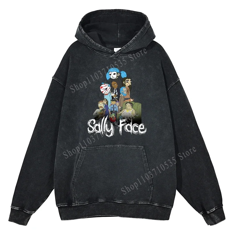 Sally Face Graphic Printed Hoodies Vintage Cotton Oversize Pullover Tops Fashion Men Casual Long Sleeves Streetwear Sweatshirt