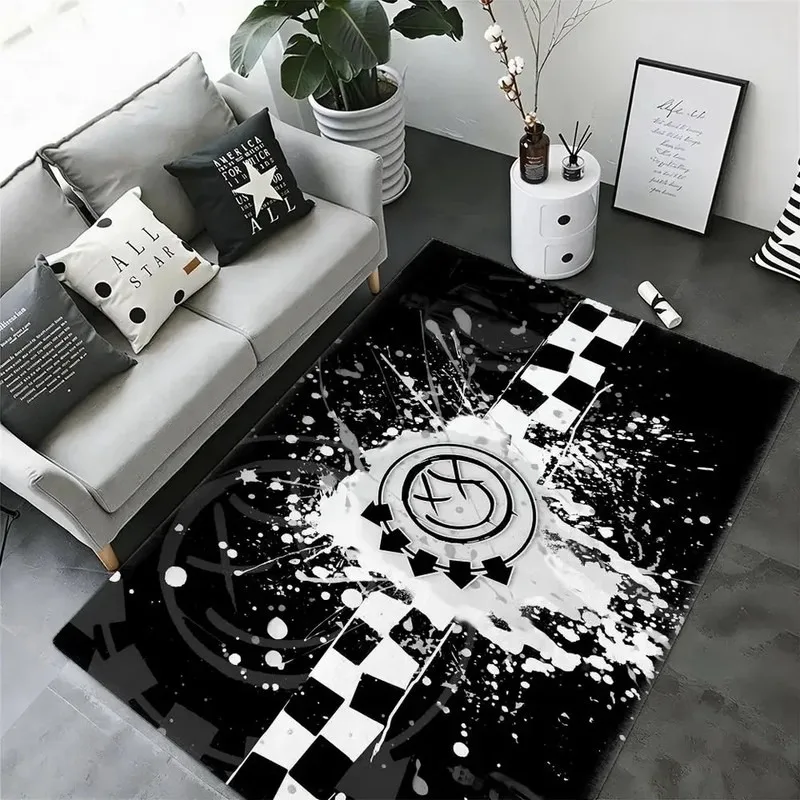 Vintage Smiley Face Splash Paint Checkerboard Anti Skid Flannel Floor Mat Home Decorative Rug Soft Doormat for Living