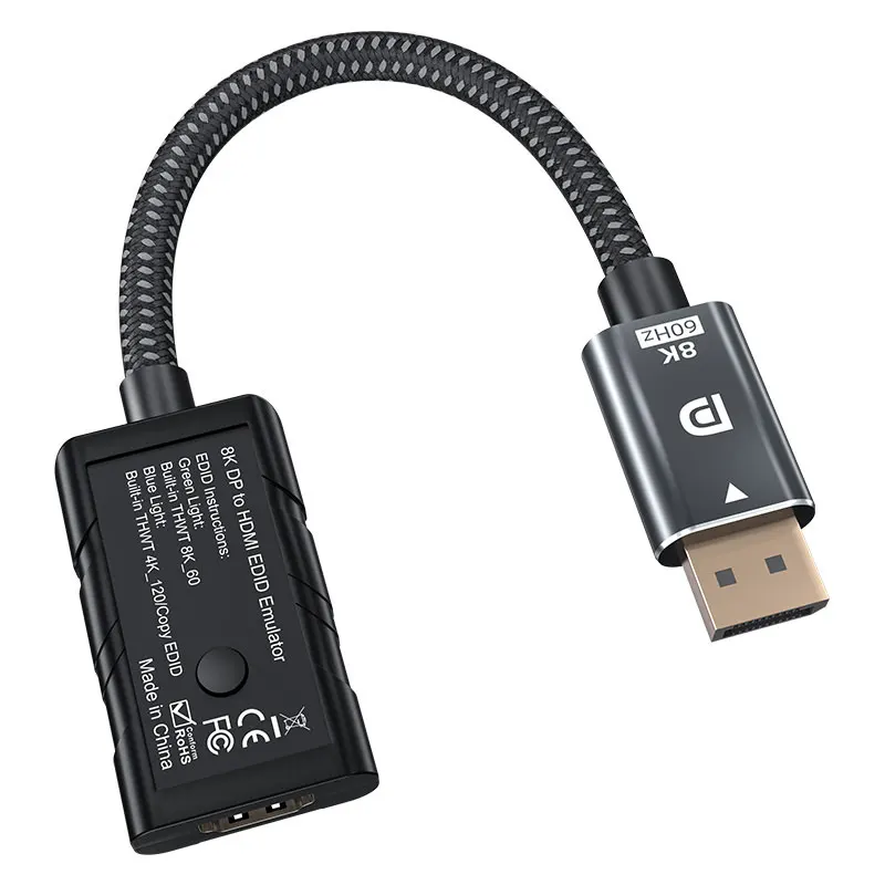 

8K DP to HDMI-compatible EDID Emulator Supports SCDC and Exact EDID Copying 4K 8K 60Hz for Laptop PC Lock Screen Button Switch