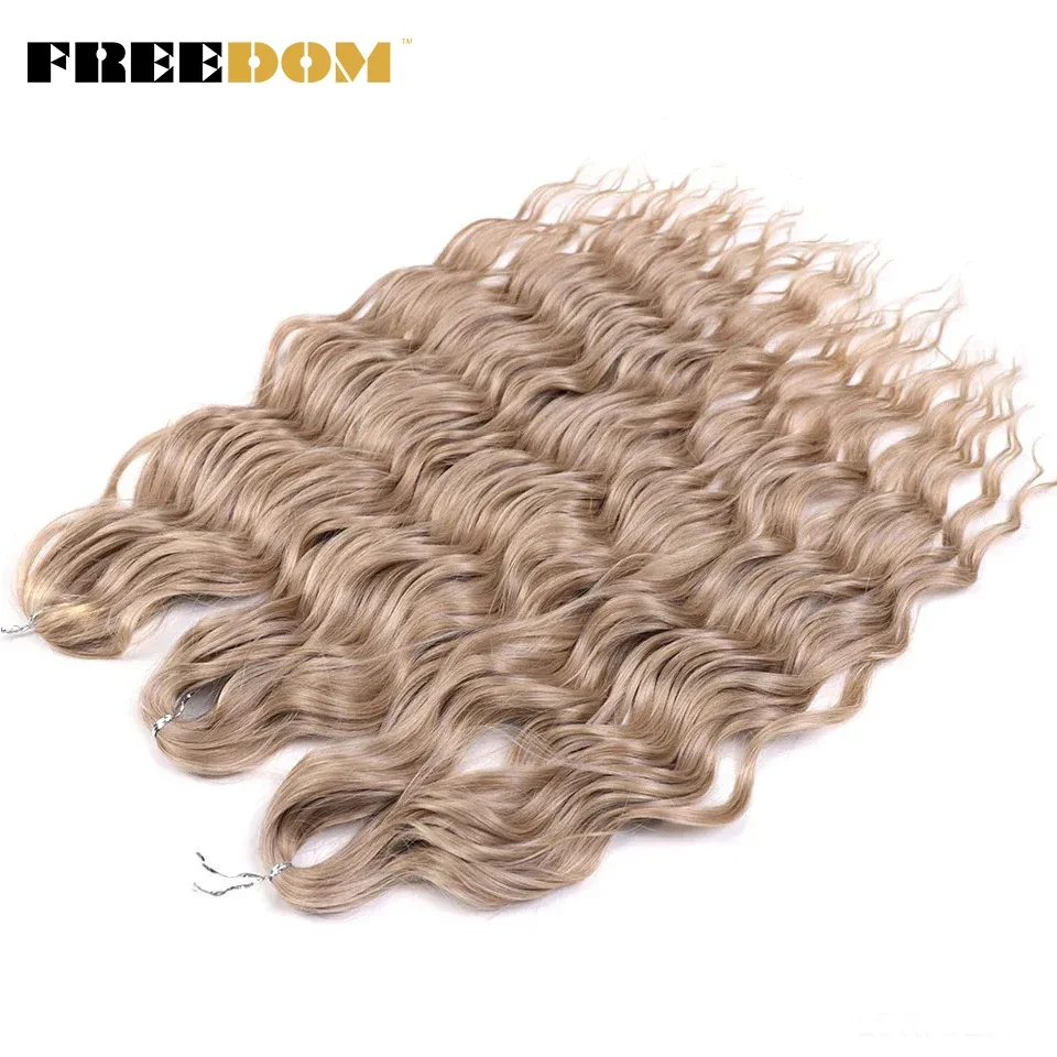 FREEDOM Synthetische Lockige Flechthaarverlängerungen 24 Zoll/60 cm Lang Tief Gewellte Twist-Häkelzöpfe Haar Ombre Braun Regenbogenhaar – Detail 23