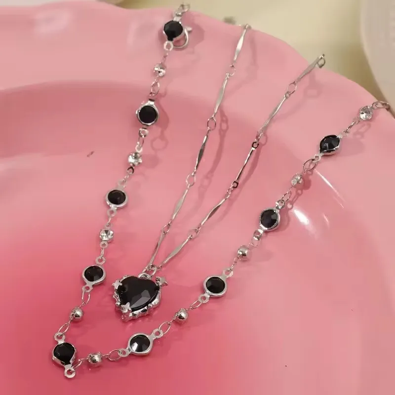 فاسق القوطية Y2k الجرونج متعدد الطبقات الأسود القلب قلادة المختنق سلسلة الترقوة قلادة مجموعة النساء الجمالية مجوهرات EMO اكسسوارات #2