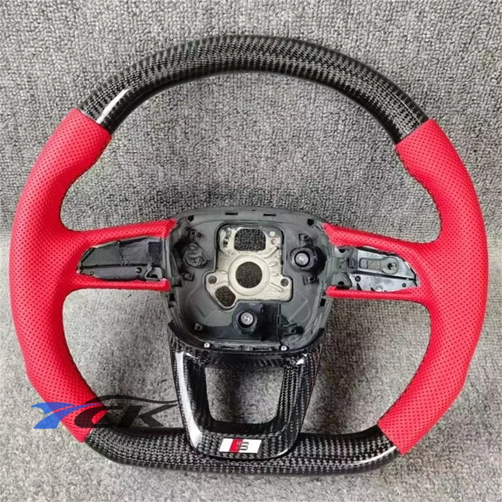 

Customized Black Carbon Fiber Red Leather Steering Wheel for Audi RS 2011 2012 2013 2014 car accessories
