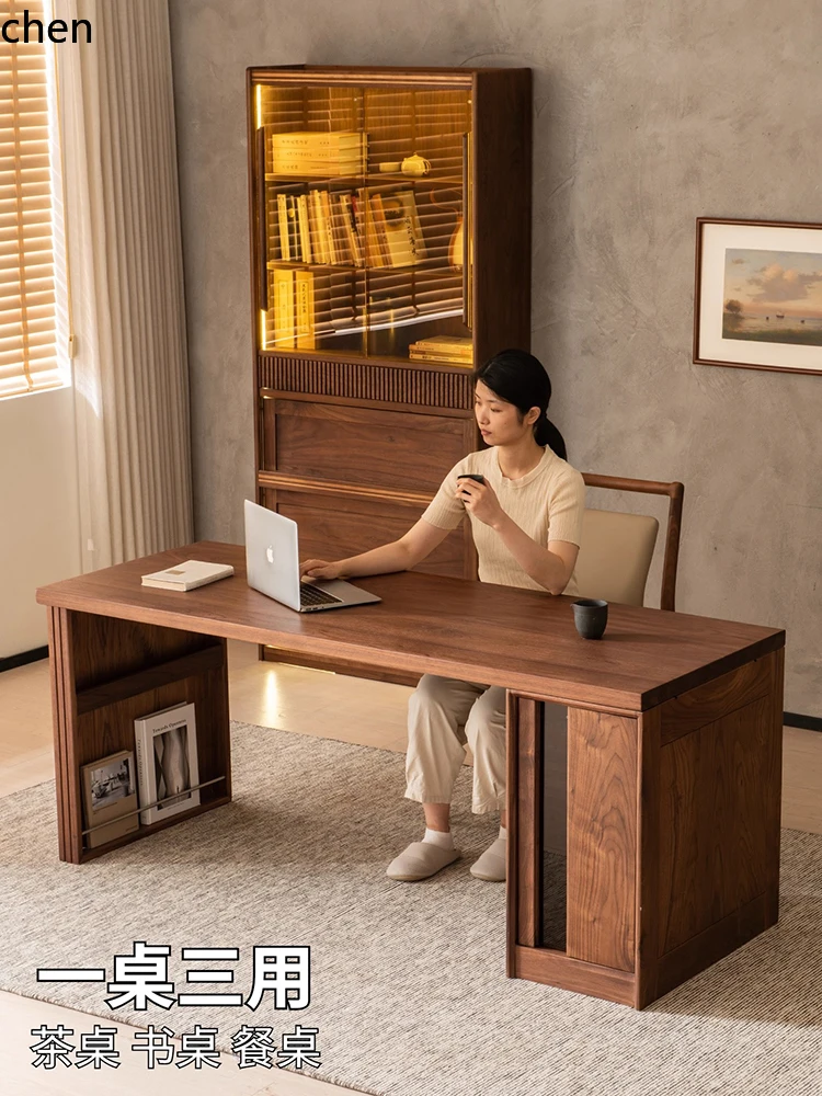 ZML Tea Table New Chinese Style Living Room Balcony Home Use All Solid Wood Large Board Tea Table Desk Integrated Dual-use