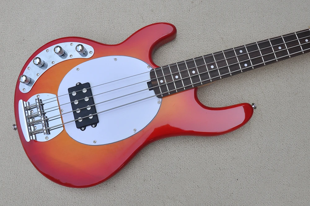 4 Strings Left Hand Cherry Sunburst Electric Bass Guitar with Active Circuit,Rosewood Fretboard