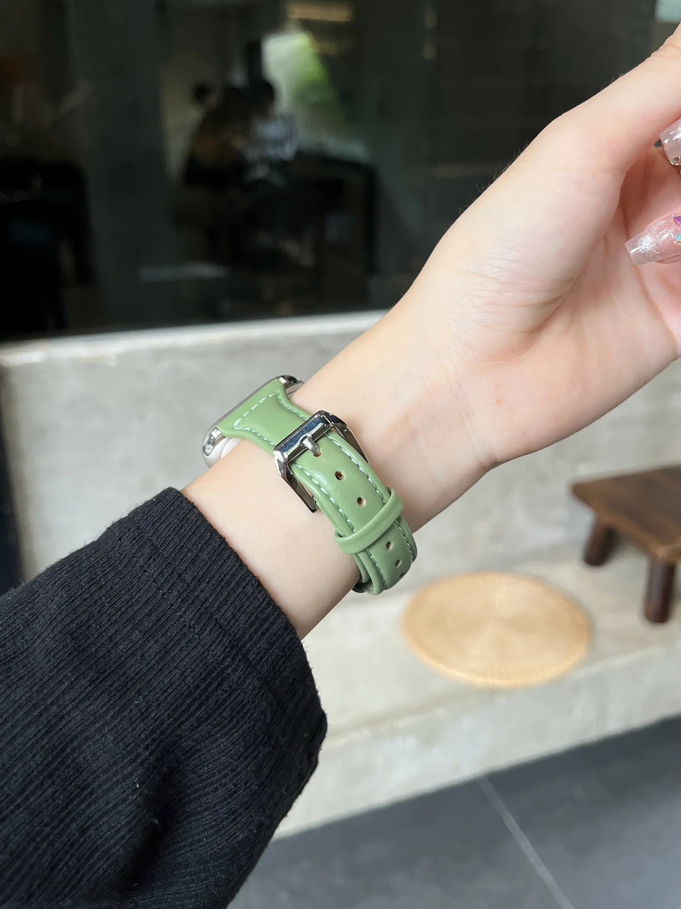 New Leather loop For Apple Watch band women green Series Ultra 10/9/8/7/6 38mm 40mm 41mm 42mm 44mm 45mm 46mm Strap