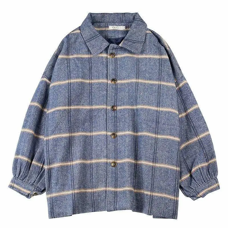 Woolen Coat Japanese Spring and Autumn New Plaid Jacket Men's Trendy Trench Coat Hong Kong Style Loose Retro Overcoat Delivery