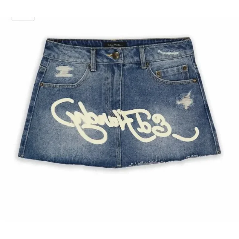 Nuevo 2025, ropa de calle Y2K, Harajuku, gótico, Hip Hop, estampado de letras, falda vaquera azul, moda Retro para mujer, cintura alta eqs9X