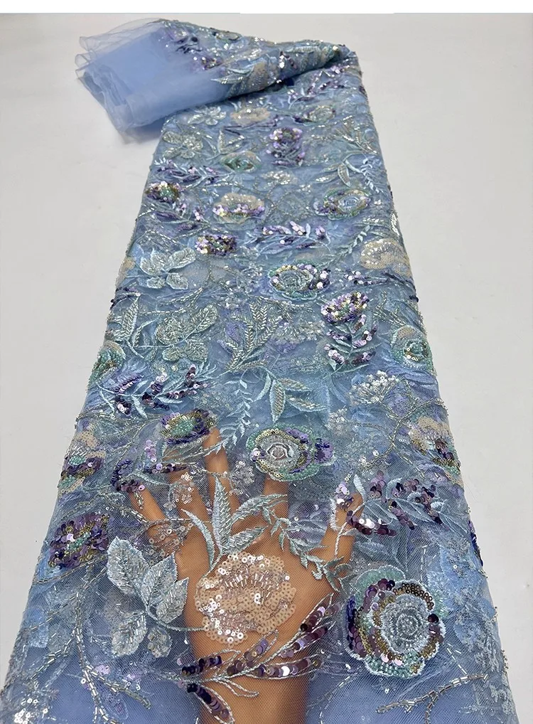 

1yard Vintage pearl tube embroidery rose sequin embroidery tissu new gauze fabric for clothing wedding Dress cheongsam fabric